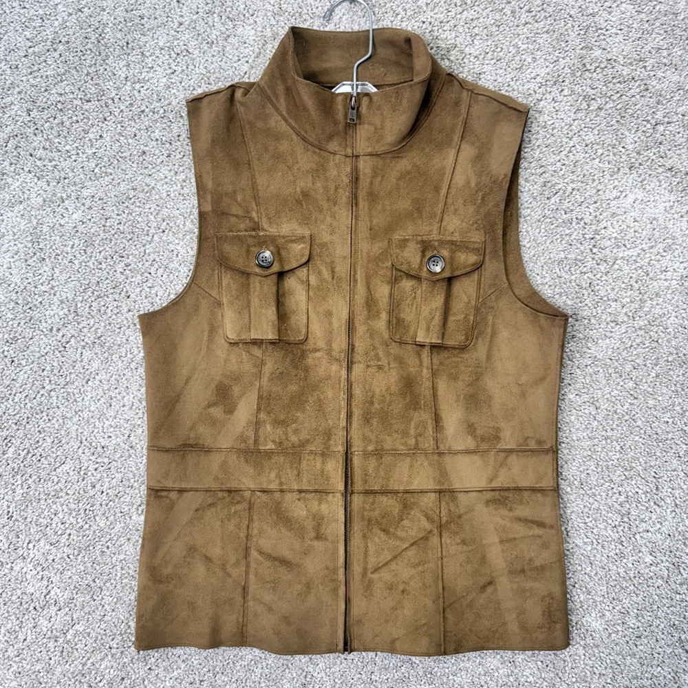 Lauren Ralph Lauren Vest Womens S Brown Faux Suede Full Zip Mock Neck EUC